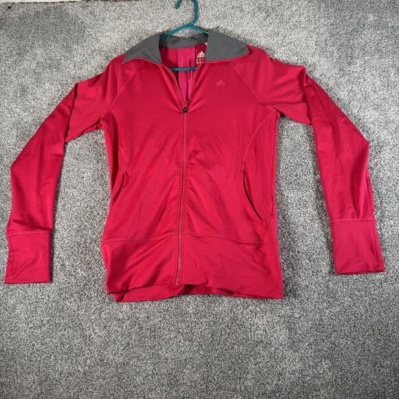 Adidas Jacket Womens Medium Pink Climalite Full Zip Thumb Holes Athletic AF5002 - Picture 1 of 12